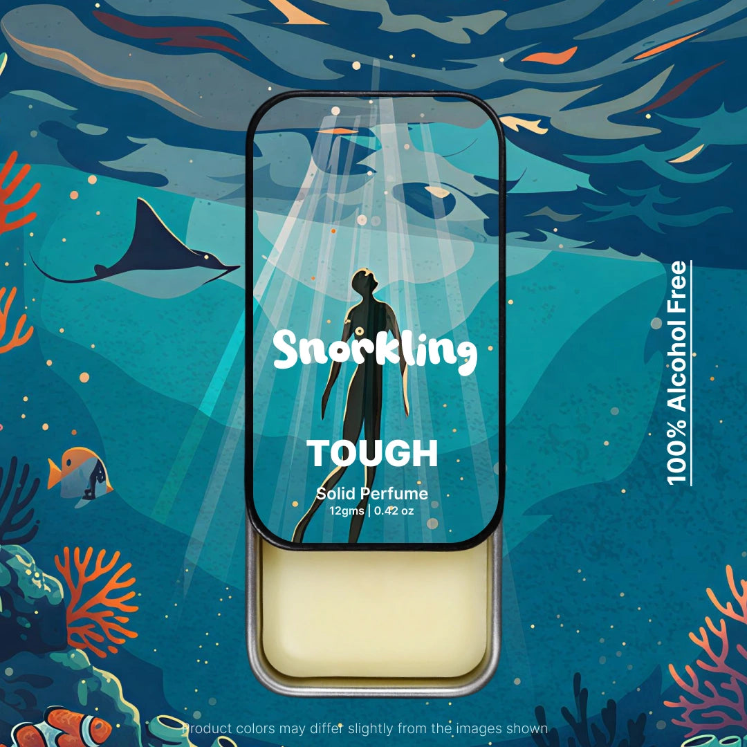 Snorkeling-themed Tough solid perfume packaging tin with underwater design